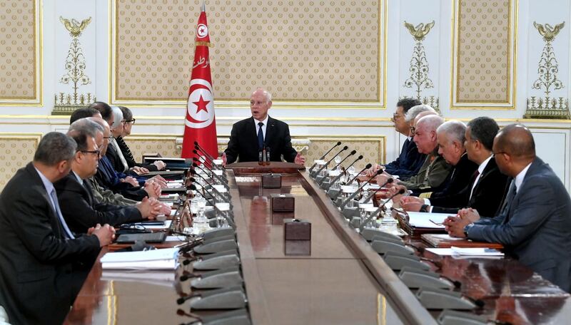President Kais Saied heads a national security council meeting in Tunis following the synagogue shooting. Reuters