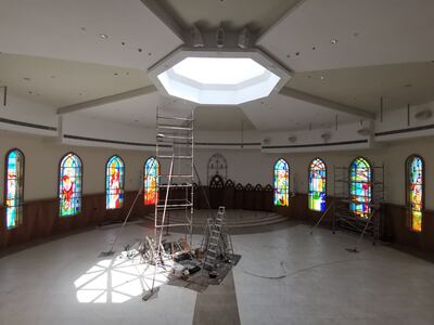 Stained glass panels were designed by the community and produced in Abu Dhabi's Mussafah area.
Photo: Church of South India, Abu Dhabi