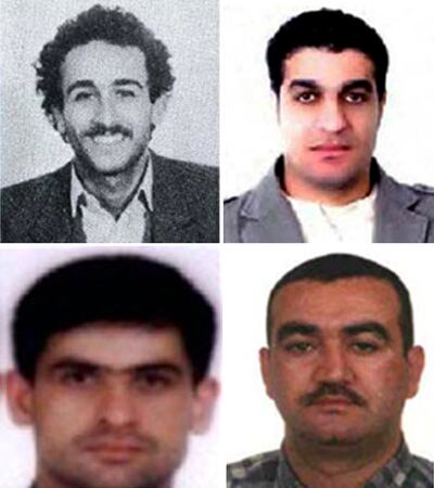 (FILES) In this file photo obtained on July 29, 2011 from the Special Tribunal for Lebanon shows a combo of pictures showing four Hezbollah suspects indicted in the assassination case of former Lebanese prime minister Rafiq Hariri, (from top L-R) Mustafa Amine Badreddine, Assad Hassan Sabra, Hussein Hassan Oneissi and Salim Jamil Ayyash.  A massive bomb tore through Hariri's armoured convoy as he drove home for lunch on Valentine's Day 2005, killing him and 21 other people including seven of his bodyguards, as well as wounding 226 others. A UN-backed court is to deliver its judgement on August 7, 2020, on four suspected Hezbollah members tried in absentia for former Lebanese premier Rafic Hariri's murder in a 2005 Beirut car bombing. / AFP / Special Tribunal for Lebanon / - / EDITOR'S NOTE ==== RESTRICTED TO EDITORIAL USE - MANDATORY CREDIT "AFP PHOTO/ SPECIAL TRIBUNAL FOR LEBANON" - NO MARKETING NO ADVERTISING CAMPAIGNS - DISTRIBUTED AS A SERVICE TO CLIENTS ====
