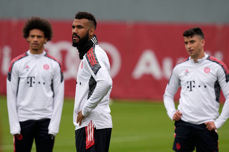 Bayern Munich's Leroy Sane, Eric Maxim Choupo-Moting and Marc Roca attend a training session. AP Photo