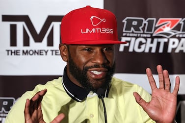 HENDERSON, NEVADA - JUNE 13: Boxer Floyd Mayweather Jr.  speaks during a news conference announcing an exhibition boxing bout against mixed martial artist Mikuru Asakura at The M Resort on June 13, 2022 in Henderson, Nevada.  The bout will take place in September 2022 in Japan as part of a RIZIN Fighting Federation show.    Ethan Miller / Getty Images / AFP
