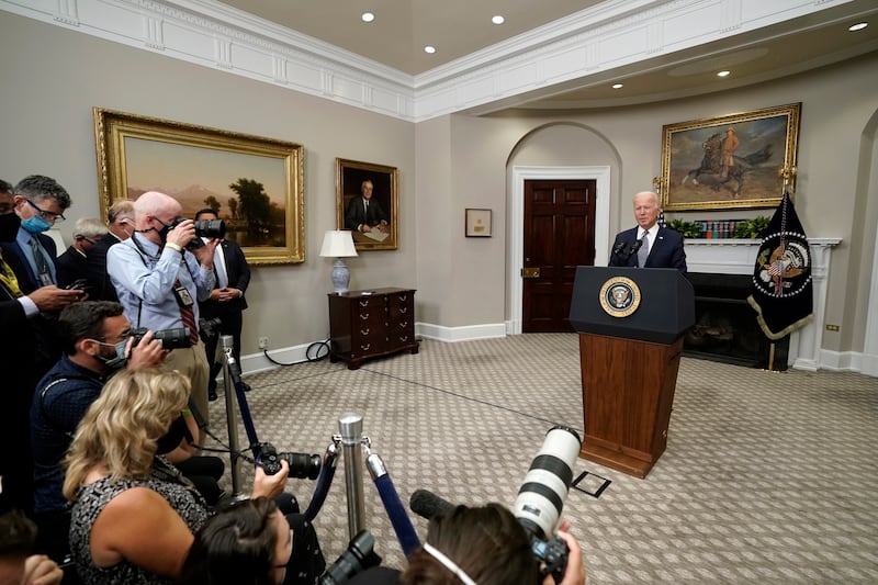 US President Joe Biden discusses Afghanistan at the White House in Washington. EPA