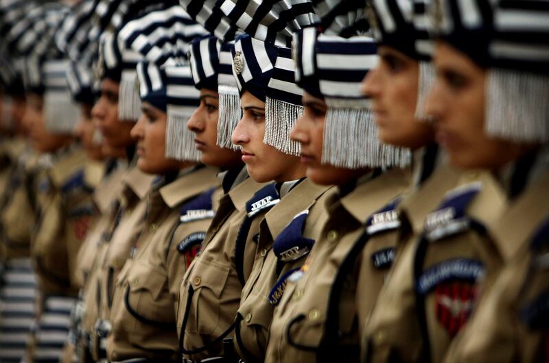 Indian women police force march during Independence Day celebrations in Jammu, India, Monday, Aug. 15, 2011. India marked 64 years of independence from British rule. (AP Photo/Channi Anand) *** Local Caption ***  APTOPIX India Independence day.JPEG-07c02.jpg