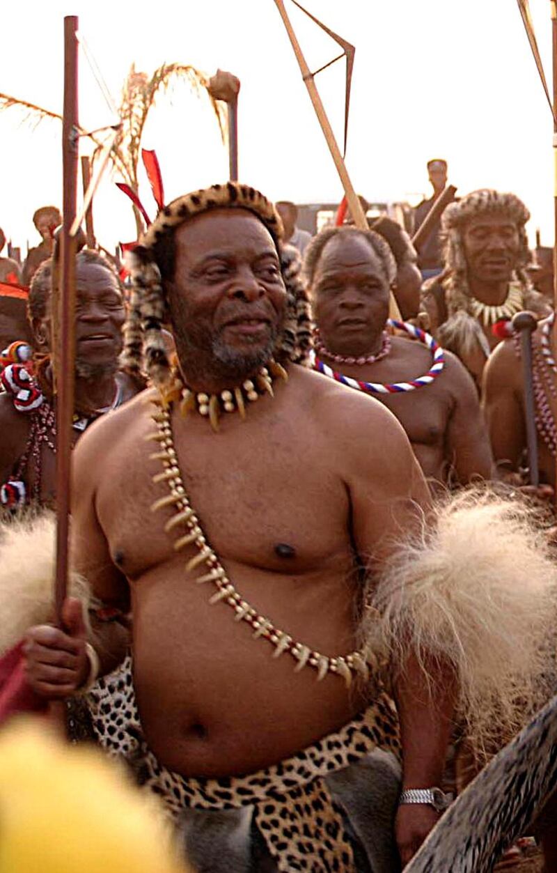 Zulu King Goodwill Zwelithini attends an annual reed dance in Ludzidzini, Swaziland, on August 29, 2005. AFP