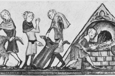 Clothes infected by the Black Death being burnt in Medieval Europe, circa 1340. The Black Death was thought to have been an outbreak of the bubonic plague. An illustration from the 'Romance of Alexander' in the Bodleian Library, Oxford. (Photo by Hulton Archive/Getty Images)