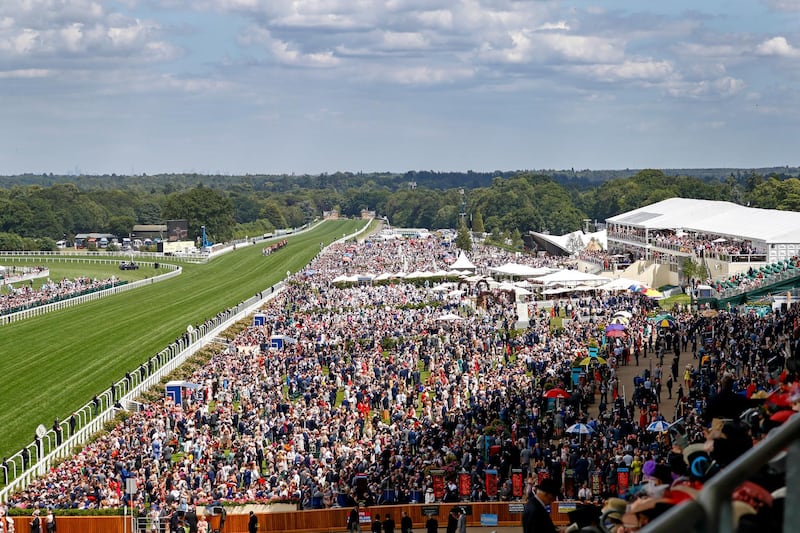 A view of racegoers seen from the Royal Enclosure watching the Royal Procession on day 4 of Royal Ascot at Ascot Racecourse in Ascot, England. Getty Images
