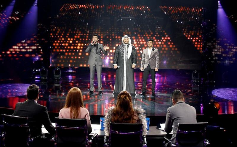 The three finalists from left: Hazim Sharif (winner) an Majed Al Madani and Haitham Khalailah. Courtesy MBC