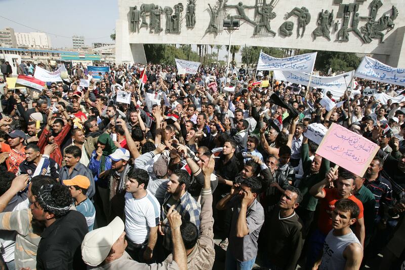 February 25, 2011: A 'day of rage' is declared as tens of thousands of Iraqis protest against Mr Al Maliki’s government. At least 23 people are killed and hundreds injured in a sign of Mr Al Maliki’s growing authoritarianism. Getty  