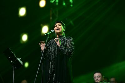 Egyptian singer Sherine Abdel-Wahab on stage at the Etihad Arena. Khushnum Bhandari / The National
