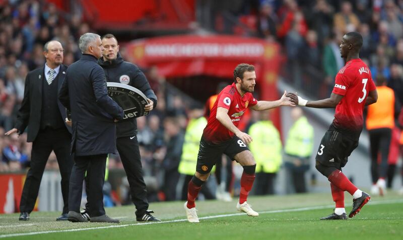 Juan Mata comes on as a substitute to replace Eric Bailly. Rueters