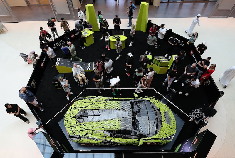 People in attendance to see the unveiling of Lego's life-size Lamborghini Sian FKP 37 replica.