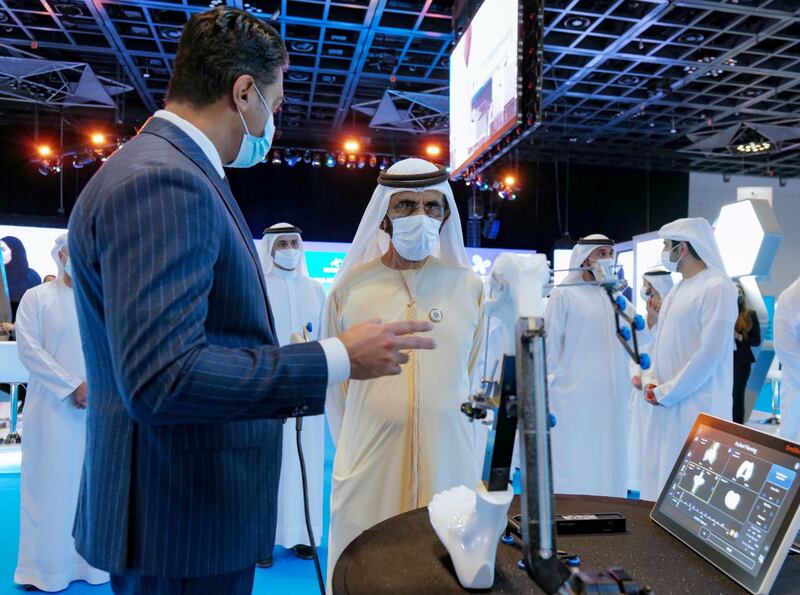 Sheikh Mohammed bin Rashid, Vice President and Ruler of Dubai, visits an exhibition of the latest smart medical equipment at Dubai Health Forum, held at the World Trade Centre, Dubai. All photos: Dubai Media Office