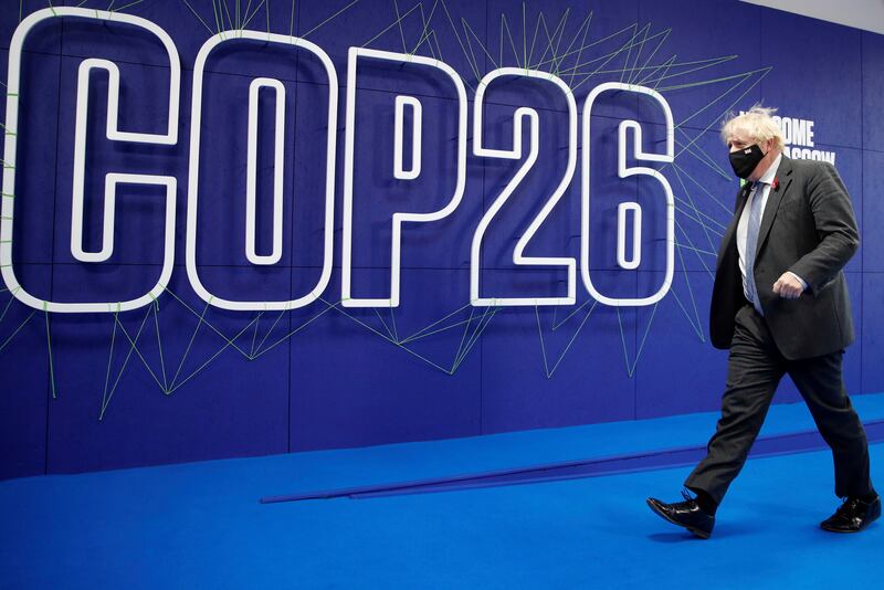 Britain's Prime Minister Boris Johnson returned to the Cop26 summit in Glasgow on Wednesday in a final push for climate action. AP Photo
