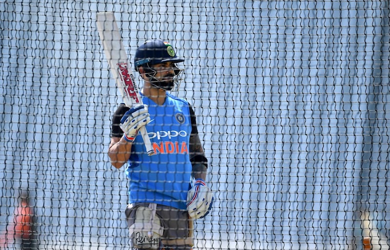NOTTINGHAM, ENGLAND - JULY 11:  India captain Virat Kohli during a nets session at Trent Bridge on July 11, 2018 in Nottingham, England.  (Photo by Gareth Copley/Getty Images)