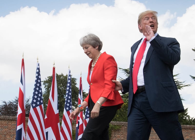 Ms May and Donald Trump, US president at the time, after their meeting at Chequers in July 2018