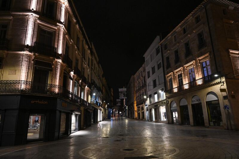 The empty Loge street in the city of Montpellier, southern France, on the seventh day of a lockdown. AFP