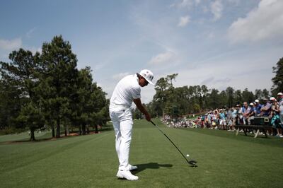 Rickie Fowler of the U.S. hits off the 3rd tee during practice for the 2019 Masters golf tournament at the Augusta National Golf Club in Augusta, Georgia, U.S., April 8, 2019. REUTERS/Mike Segar