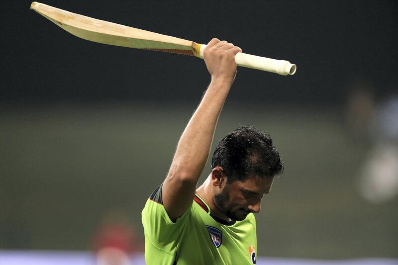 Abu Dhabi, United Arab Emirates - October 04, 2018: Lahore's Sohail Akhtar makes 100 in the game between Lahore Qalandars and Yorkshire in the Abu Dhabi T20 competition. Thursday, October 4th, 2018 at Zayed Cricket Stadium, Abu Dhabi. Chris Whiteoak / The National