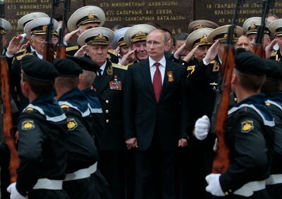Vladimir Putin marked Victory Day in Sevastopol, Crimea, in 2014 after Russia annexed the peninsula. AP 