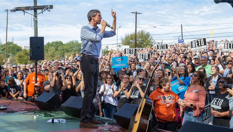 Democratic candidate for the US Senate Beto O’Rourke addresses his last public event in Austin before election night at the Pan American Neighborhood Park in Austin, Texas. AFP