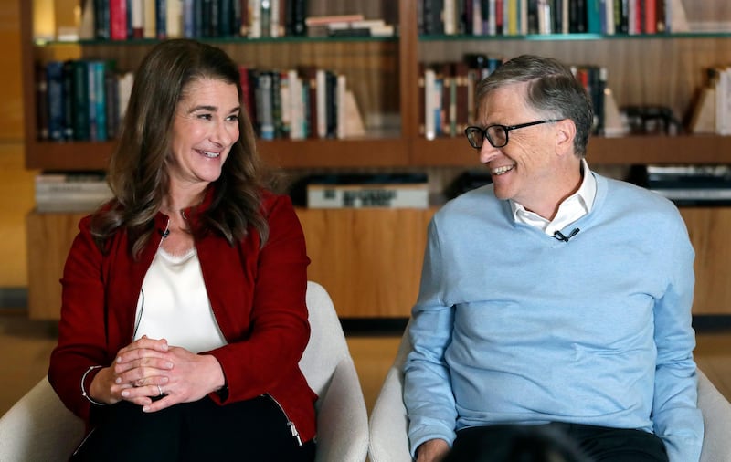 Bill and Melinda Gates smile at each other during an interview in Kirkland, Washington, Feb. 1, 2019. AP Photo