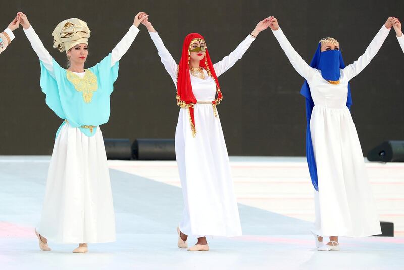 Sharjah, United Arab Emirates - Reporter: Amith Passela: The opening ceremony of the Fifth Arab Women Sports Tournament. Sunday, February 2nd, 2020. Sharjah Sports Club, Sharjah. Chris Whiteoak / The National