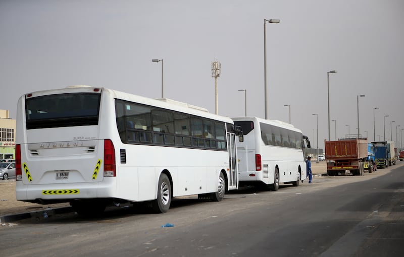 ABU DHABI - UNITED ARAB EMIRATES - 02JAN2016 - Buses and lorries parked over night in Musaffah Industrial Area, where vehicle drivers complaining robbers target their parked vehicles steal its valuable parts like batteries, spare tyres and diesel using a pumping machine at night Musaffah area in Abu Dhabi. Ravindranath K / The National (to go with Anwar for News)
ID: 93272
 *** Local Caption ***  RK0201-busthefts06.jpg