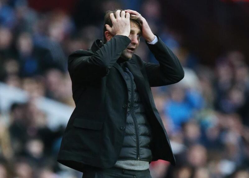 Aston Villa manager Tim Sherwood reacts during his side's Premier League loss against Stoke City at home on Saturday. Alex Morton / Reuters 