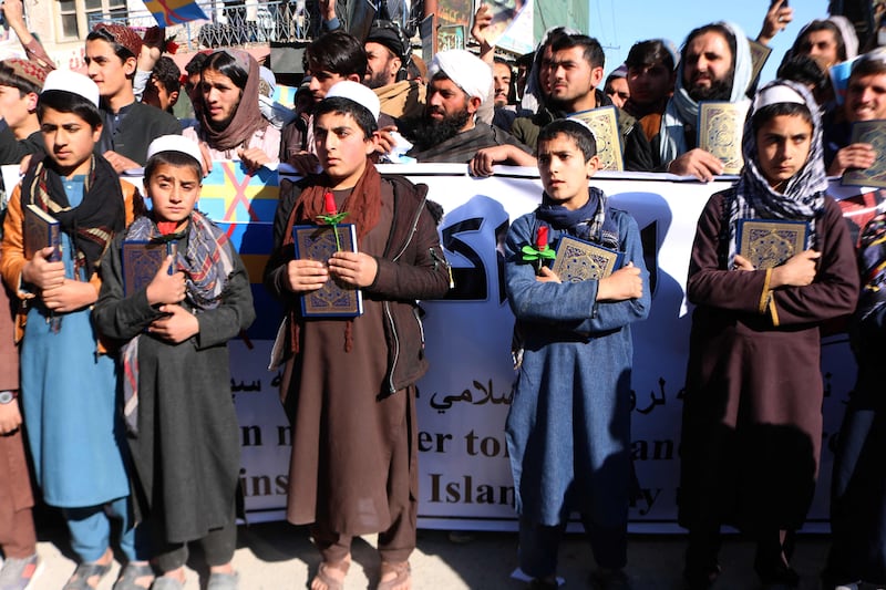 Protesters gather in Khost, Afghanistan. AFP