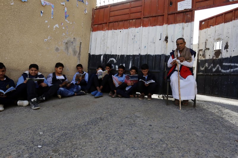Students prepare for the final secondary exam at a school in Sana'a, Yemen.  EPA