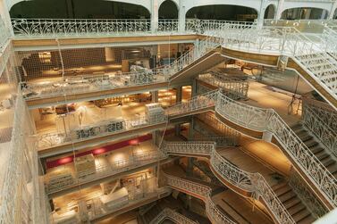 The grand staircase connects retail floors areas inside the Samaritaine department store, during ongoing renovation work in Paris. Bloomberg