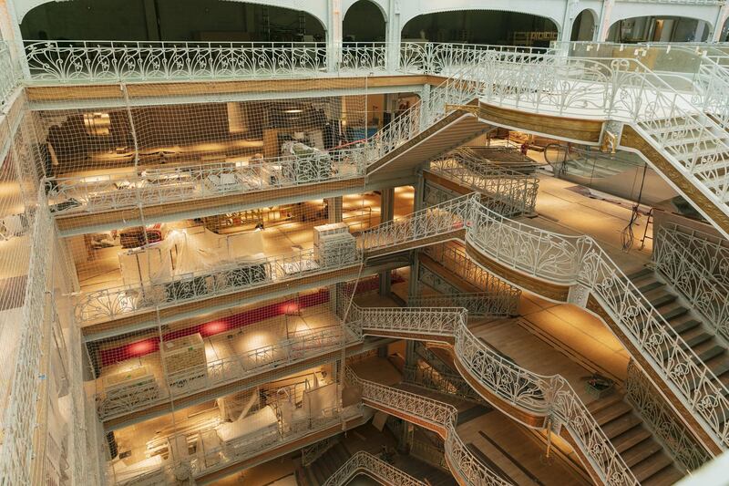 The grand staircase connects retail floors areas inside the Samaritaine department store, operated by LVMH Moet Hennessy Louis Vuitton, during ongoing renovation work in Paris, France, on Tuesday, Nov. 19, 2019. The world’s biggest luxury group LVMH, controlled by billionaire Bernard Arnault--is set to reopen the Samaritaine department store next April after 15 years. Photographer: Laura Stevens/Bloomberg