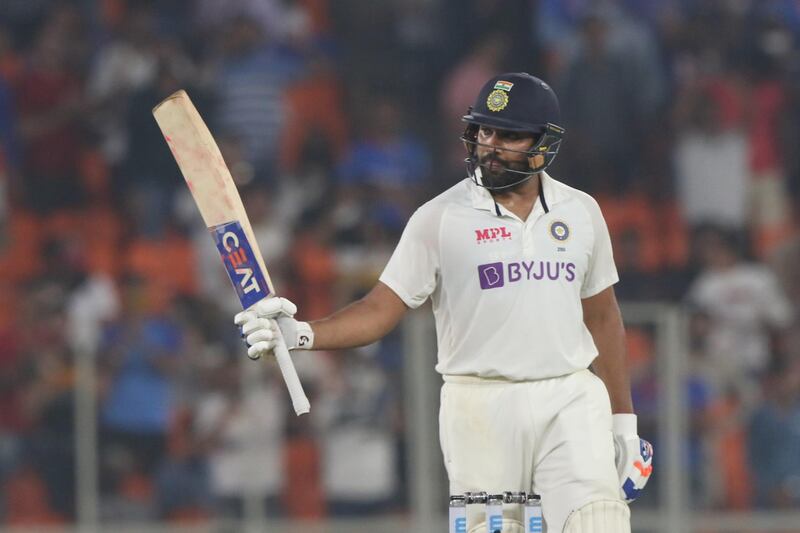 Rohit Sharma of India celebrates his fifty during day one of the third PayTM test match between India and England held at the Narendra Modi Stadium, Ahmedabad, Gujarat, India on the 24th February 2021

Photo by Pankaj Nangia/ Sportzpics for BCCI