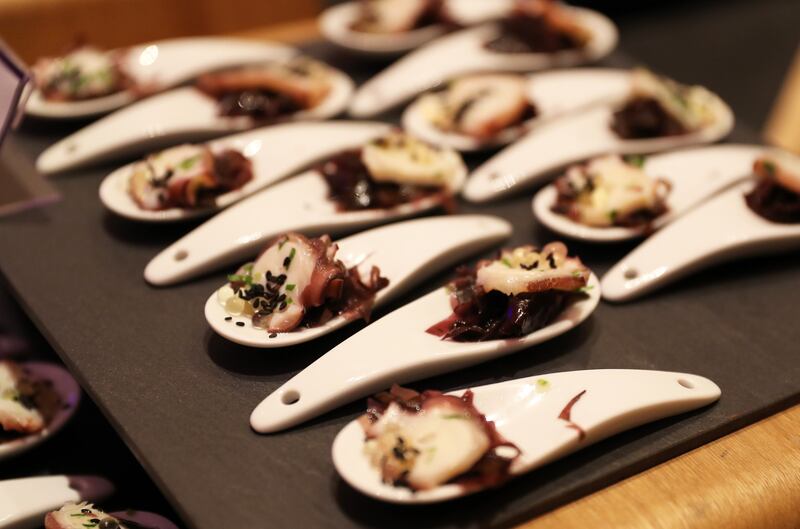 An octopus and seaweed canape. 