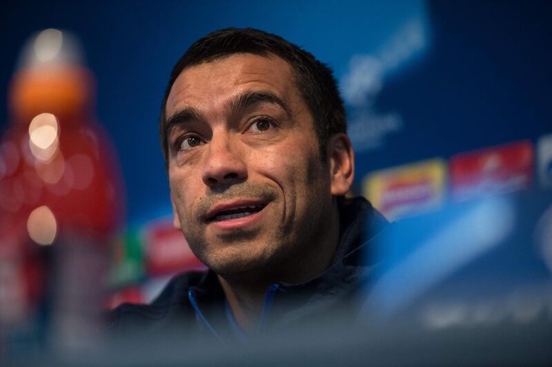 Feyenoord Rotterdam's Dutch manager Giovanni van Bronckhorst attends a press conference at the Etihad Stadium in Manchester, northern England, on November 20, 2017 on the eve of their UEFA Champions League group F match against Manchester City. / AFP PHOTO / Oli SCARFF