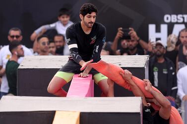 Sheikh Hamdan bin Mohammed, Crown Prince of Dubai, takes part in Gov Games at Kite Beach. Chris Whiteoak / The National