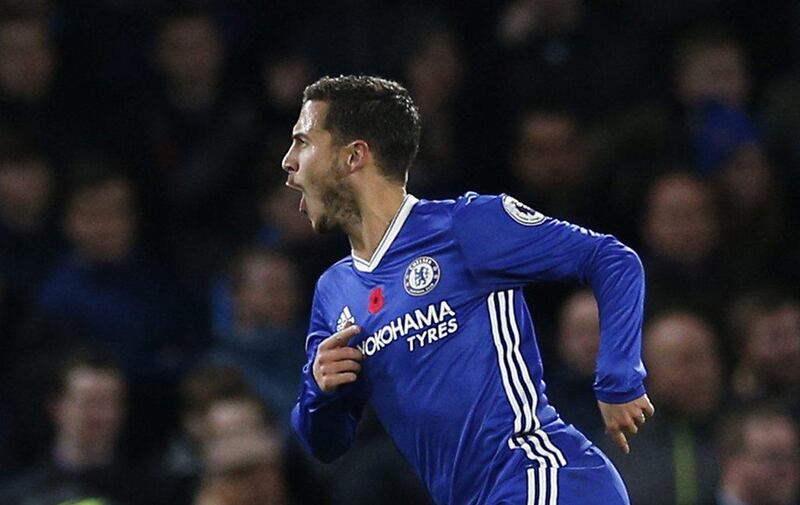 Chelsea’s Eden Hazard celebrates scoring their first goal. Andrew Couldridge / Action Images / Reuters