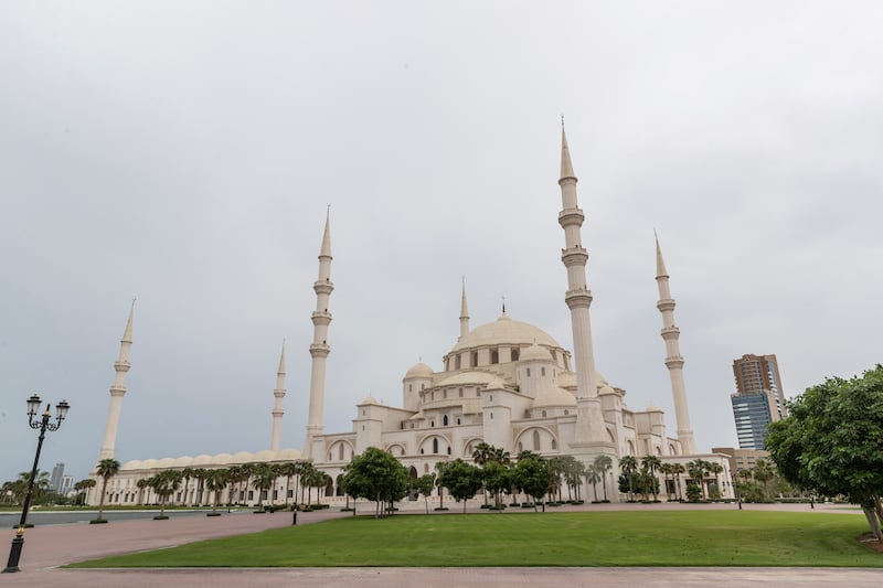 The Grand Mosque in Fujairah under heavy clouds. Antonie Robertson / The National
