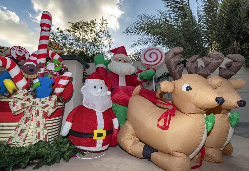 Dubai, United Arab Emirates - December 08, 2020: Christmas. Festive decorations by UAE residents. Lucy Gregory's house. Tuesday, December 8th, 2020 in Dubai. Chris Whiteoak / The National