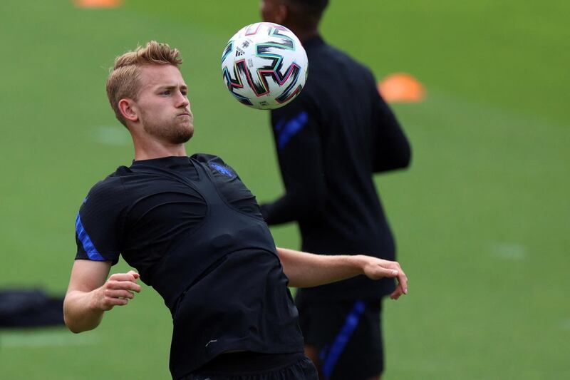 Matthijs de Ligt controls the ball during a training session in Zeist ahead of the Euro 2020 Group C match against North Macedonia. AFP