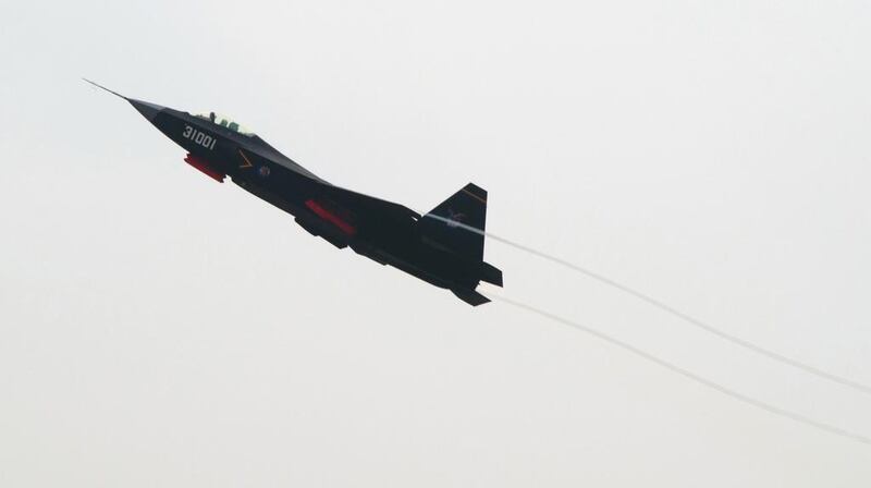 A Chinese J-31 stealth fighter performing at the Airshow China 2014 in Zhuhai, south China's Guangdong province. Johannes Eisele / AFP