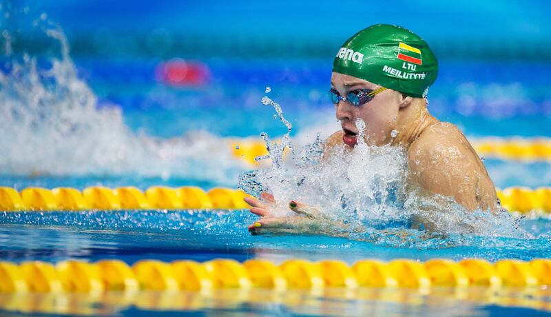 Lithuania’s Ruta Meilutyte was a star at the 2012 Olympics and has not slowed down at the Youth Olympic Games in Nanjing, China. Johannes Eisele / AFP

