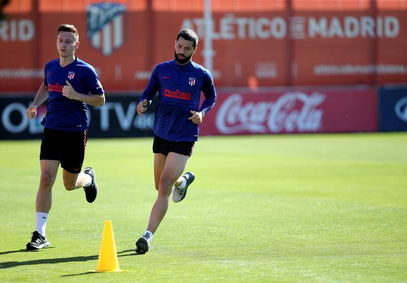 Ivan Saponjic (L) and Felipe (R) during a training session at Wanda Sport City. EPA