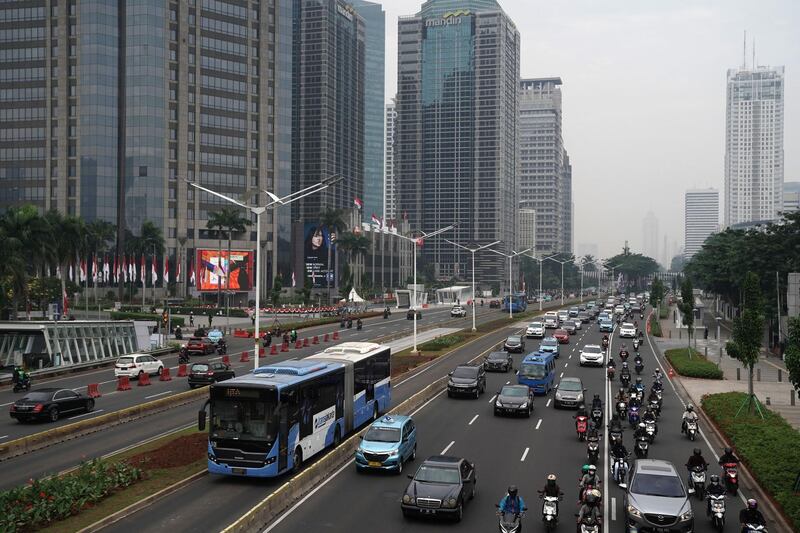 Vehicles and motorbikes travel along a highway in Jakarta, Indonisia, on Tuesday, August 4, 2020. Indonesia is scheduled to announce its second-quarter gross domestic product (GDP) figures on Aug. 5. Photographer: Dimas Ardian/Bloomberg