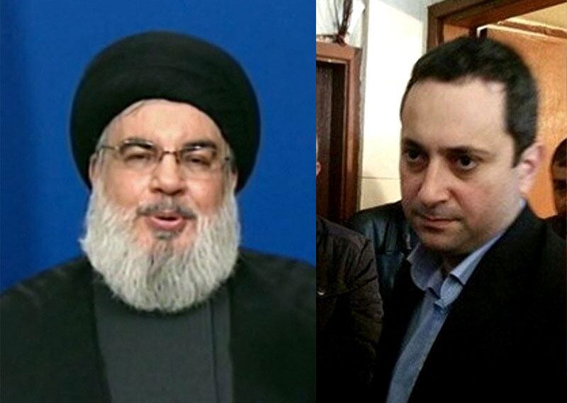 Hezbollah Secretary General Hassan Nasrallah, left, and Judge Tarek Bitar
