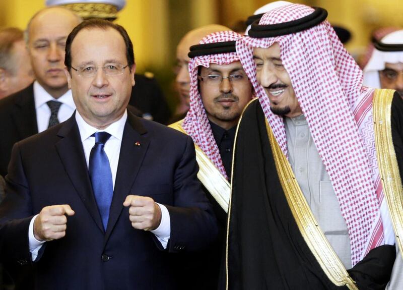 Saudi Arabia's Crown Prince Salman bin Abdul Aziz Al Saud (right) with French President Francois Hollande following a meeting in Riyadh on December 30. Kenzo Tribouillard/ Pool via Reuters
