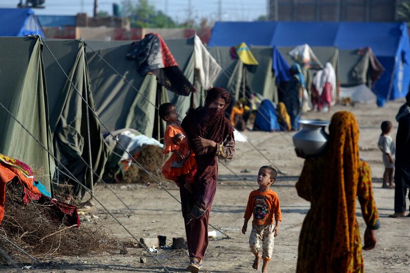 A camp set up the UN refugee agency, in Sukkur, Pakistan, to house people displaced by the deadly floods. AP