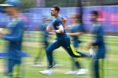 Australia's Mitchell Starc during the nets session at Edgbaston in Birmingham, England, Tuesday July 9, 2019.  Australia play England in their ODI Cricket World Cup Semi-final match on upcoming Thursday July 11. (Anthony Devlin/PA via AP)