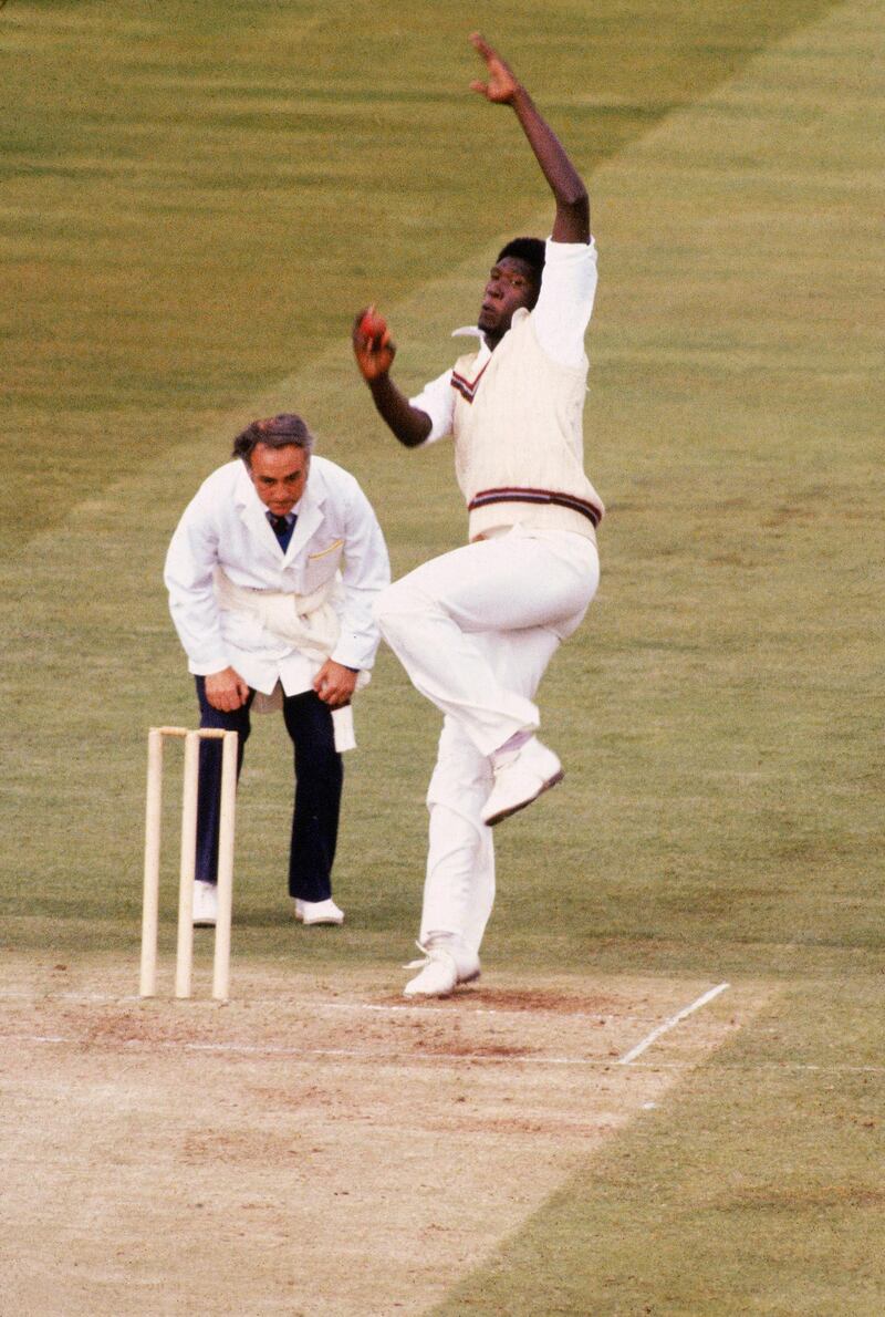 Jun 1979:  Joel Garner of the West Indies bowling during the World Cup Final at Lords in London, England. \ Mandatory Credit: Adrian Murrell /Allsport / Getty Images