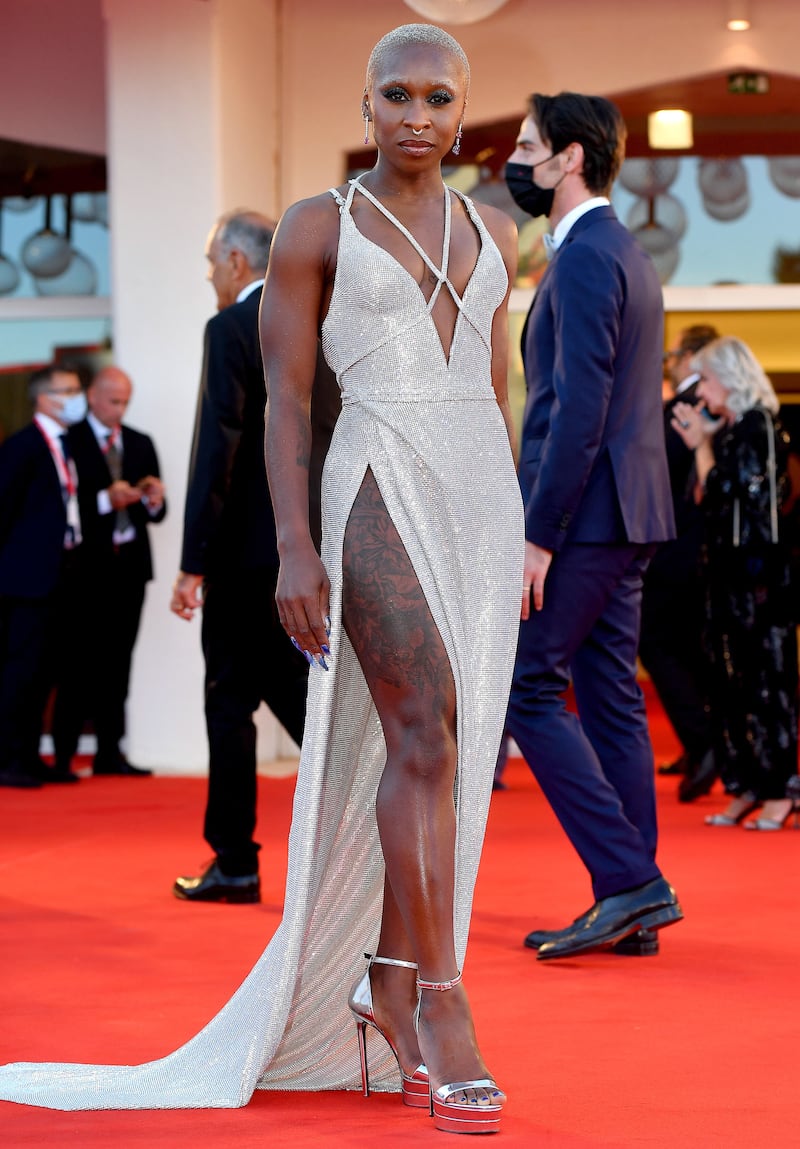 Jury member Cynthia Erivo, in Versace, arrives for the opening ceremony of the 78th annual Venice International Film Festival. EPA